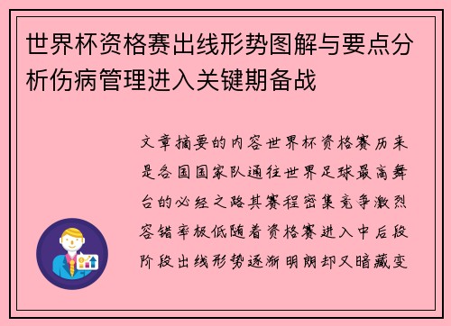 世界杯资格赛出线形势图解与要点分析伤病管理进入关键期备战